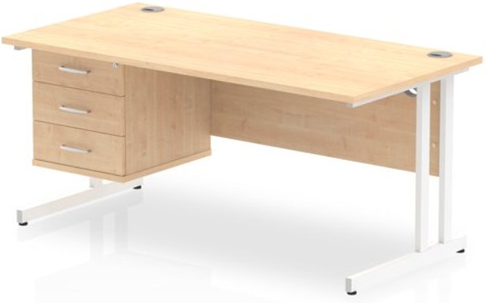 Office Monster | Impulse Impulse 1600 Rectangle White Cant Leg Desk MAPLE 1 x 3 Drawer Fixed Ped Impulse Impulse 1600 Rectangle White Cant Leg Desk MAPLE 1 x 3 Drawer Fixed Ped
