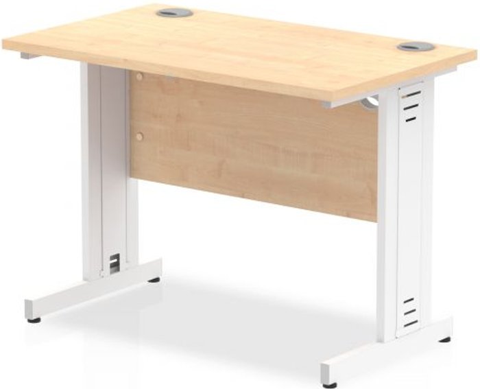 Office Monster | Impulse Impulse 1000/600 Rectangle White Cable Managed Leg Desk Maple Impulse Impulse 1000/600 Rectangle White Cable Managed Leg Desk Maple