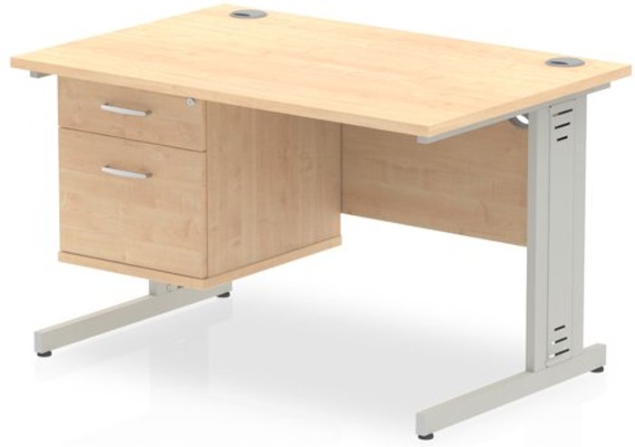 Office Monster | Impulse Impulse 1200 Rectangle Silver Cable Managed Leg Desk MAPLE 1 x 2 Drawer Fixed Ped Impulse Impulse 1200 Rectangle Silver Cable Managed Leg Desk MAPLE 1 x 2 Drawer Fixed Ped