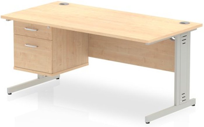 Office Monster | Impulse Impulse 1600 Rectangle Silver Cable Managed Leg Desk MAPLE 1 x 2 Drawer Fixed Ped Impulse Impulse 1600 Rectangle Silver Cable Managed Leg Desk MAPLE 1 x 2 Drawer Fixed Ped