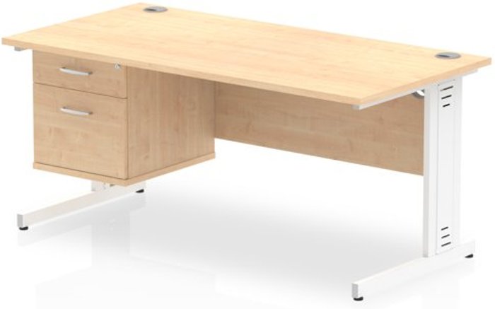 Office Monster | Impulse Impulse 1600 Rectangle White Cable Managed Leg Desk MAPLE 1 x 2 Drawer Fixed Ped Impulse Impulse 1600 Rectangle White Cable Managed Leg Desk MAPLE 1 x 2 Drawer Fixed Ped