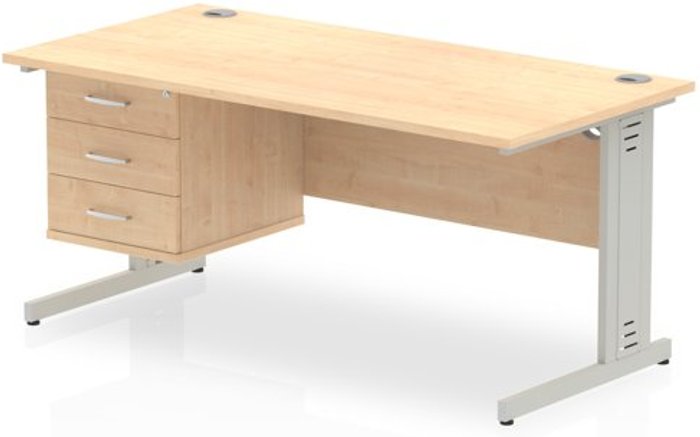 Office Monster | Impulse Impulse 1600 Rectangle Silver Cable Managed Leg Desk MAPLE 1 x 3 Drawer Fixed Ped Impulse Impulse 1600 Rectangle Silver Cable Managed Leg Desk MAPLE 1 x 3 Drawer Fixed Ped