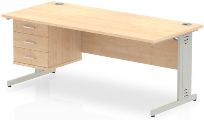 Office Monster | Impulse Impulse 1800 Rectangle Silver Cable Managed Leg Desk MAPLE 1 x 3 Drawer Fixed Ped Impulse Impulse 1800 Rectangle Silver Cable Managed Leg Desk MAPLE 1 x 3 Drawer Fixed Ped