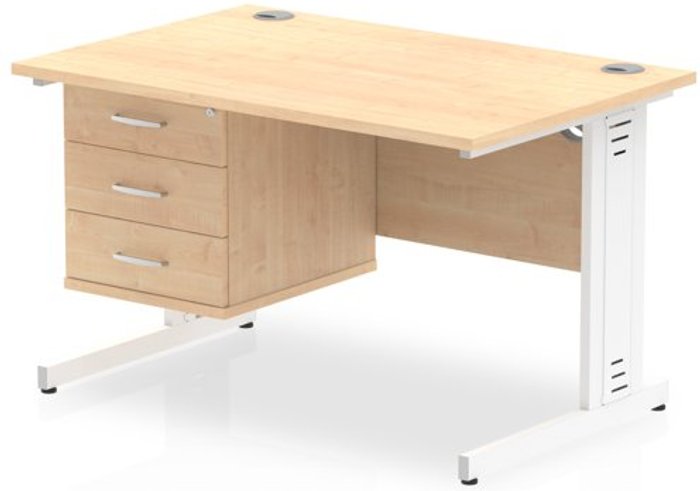 Office Monster | Impulse Impulse 1200 Rectangle White Cable Managed Leg Desk MAPLE 1 x 3 Drawer Fixed Ped Impulse Impulse 1200 Rectangle White Cable Managed Leg Desk MAPLE 1 x 3 Drawer Fixed Ped