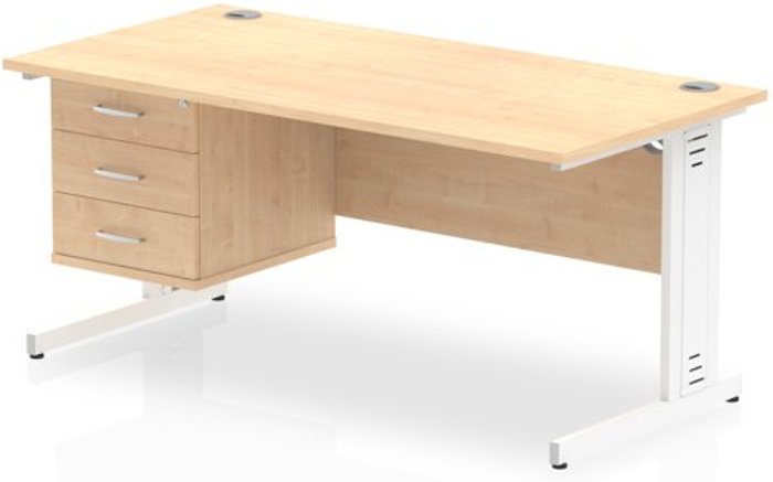 Office Monster | Impulse Impulse 1600 Rectangle White Cable Managed Leg Desk MAPLE 1 x 3 Drawer Fixed Ped Impulse Impulse 1600 Rectangle White Cable Managed Leg Desk MAPLE 1 x 3 Drawer Fixed Ped