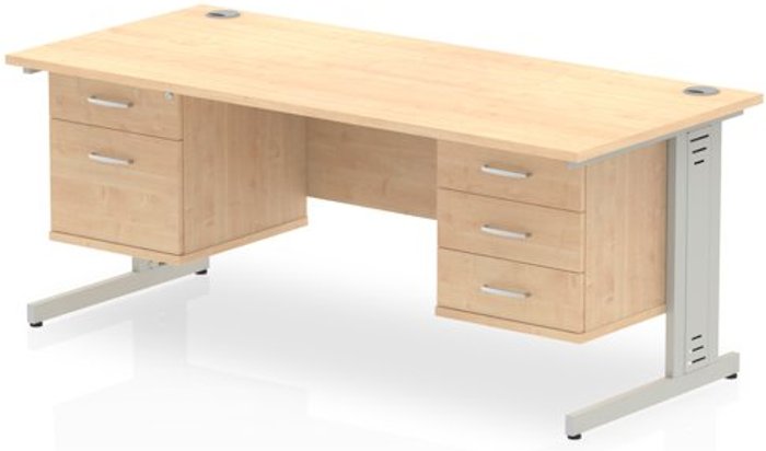 Office Monster | Impulse Impulse 1600 Rectangle Silver Cable Managed Leg Desk MAPLE 1 x 2 Drawer 1 x 3 Drawer Fixed Ped Impulse Impulse 1600 Rectangle Silver Cable Managed Leg Desk MAPLE 1 x 2 Drawer 1 x 3 Drawer Fixed Ped