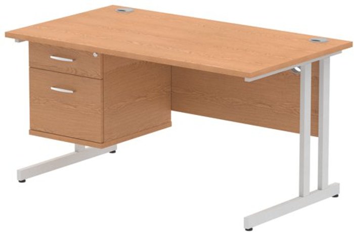 Office Monster | Impulse Impulse 1400 Rectangle Silver Cant Leg Desk OAK 1 x 2 Drawer Fixed Ped Impulse Impulse 1400 Rectangle Silver Cant Leg Desk OAK 1 x 2 Drawer Fixed Ped