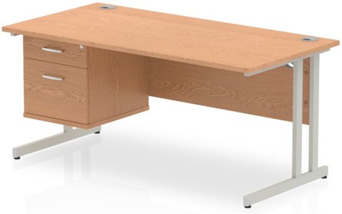 Office Monster | Impulse Impulse 1600 Rectangle Silver Cant Leg Desk OAK 1 x 2 Drawer Fixed Ped Impulse Impulse 1600 Rectangle Silver Cant Leg Desk OAK 1 x 2 Drawer Fixed Ped