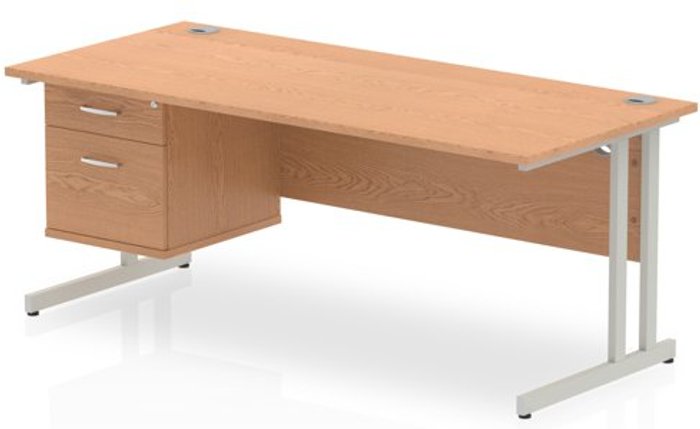 Office Monster | Impulse Impulse 1800 Rectangle Silver Cant Leg Desk OAK 1 x 2 Drawer Fixed Ped Impulse Impulse 1800 Rectangle Silver Cant Leg Desk OAK 1 x 2 Drawer Fixed Ped