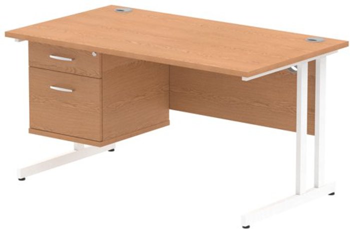 Office Monster | Impulse Impulse 1400 Rectangle White Cant Leg Desk OAK 1 x 2 Drawer Fixed Ped Impulse Impulse 1400 Rectangle White Cant Leg Desk OAK 1 x 2 Drawer Fixed Ped