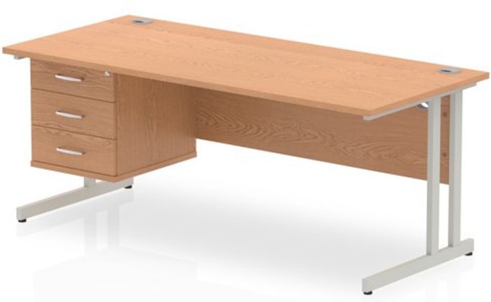 Office Monster | Impulse Impulse 1800 Rectangle Silver Cant Leg Desk OAK 1 x 3 Drawer Fixed Ped Impulse Impulse 1800 Rectangle Silver Cant Leg Desk OAK 1 x 3 Drawer Fixed Ped