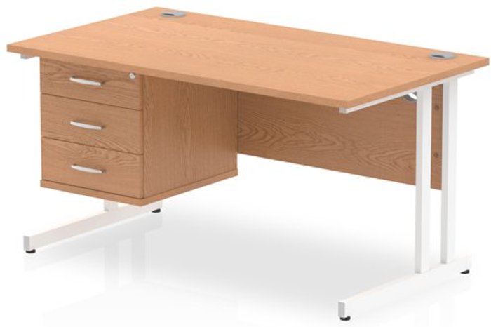 Office Monster | Impulse Impulse 1400 Rectangle White Cant Leg Desk OAK 1 x 3 Drawer Fixed Ped Impulse Impulse 1400 Rectangle White Cant Leg Desk OAK 1 x 3 Drawer Fixed Ped