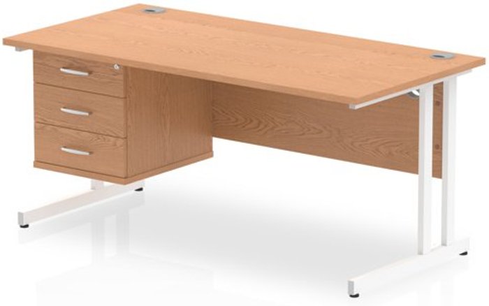 Office Monster | Impulse Impulse 1600 Rectangle White Cant Leg Desk OAK 1 x 3 Drawer Fixed Ped Impulse Impulse 1600 Rectangle White Cant Leg Desk OAK 1 x 3 Drawer Fixed Ped