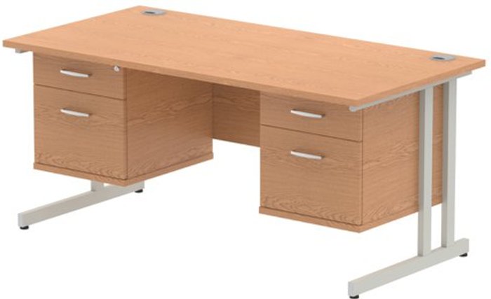 Office Monster | Impulse Impulse 1600 Rectangle Silver Cant Leg Desk OAK 2 x 2 Drawer Fixed Ped Impulse Impulse 1600 Rectangle Silver Cant Leg Desk OAK 2 x 2 Drawer Fixed Ped