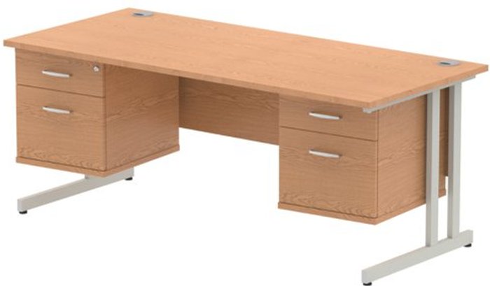 Office Monster | Impulse Impulse 1800 Rectangle Silver Cant Leg Desk OAK 2 x 2 Drawer Fixed Ped Impulse Impulse 1800 Rectangle Silver Cant Leg Desk OAK 2 x 2 Drawer Fixed Ped