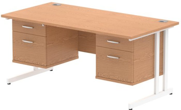 Office Monster | Impulse Impulse 1600 Rectangle White Cant Leg Desk OAK 2 x 2 Drawer Fixed Ped Impulse Impulse 1600 Rectangle White Cant Leg Desk OAK 2 x 2 Drawer Fixed Ped