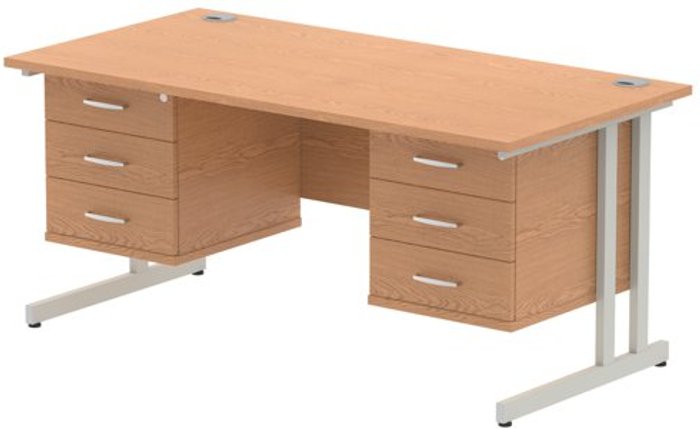 Office Monster | Impulse Impulse 1600 Rectangle Silver Cant Leg Desk OAK 2 x 3 Drawer Fixed Ped Impulse Impulse 1600 Rectangle Silver Cant Leg Desk OAK 2 x 3 Drawer Fixed Ped