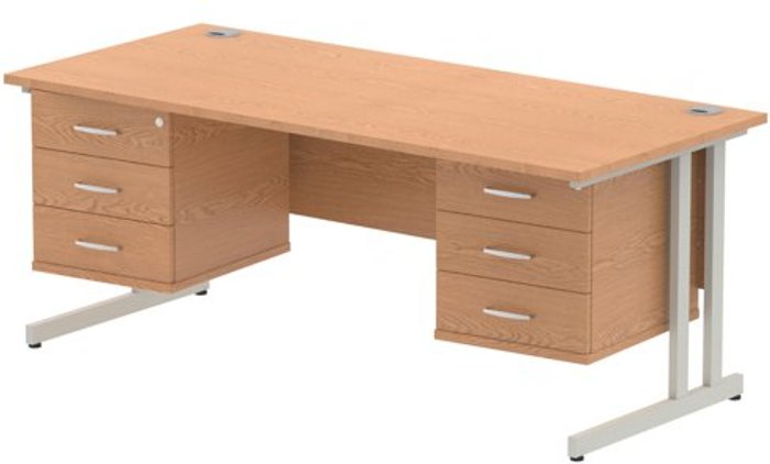 Office Monster | Impulse Impulse 1800 Rectangle Silver Cant Leg Desk OAK 2 x 3 Drawer Fixed Ped Impulse Impulse 1800 Rectangle Silver Cant Leg Desk OAK 2 x 3 Drawer Fixed Ped