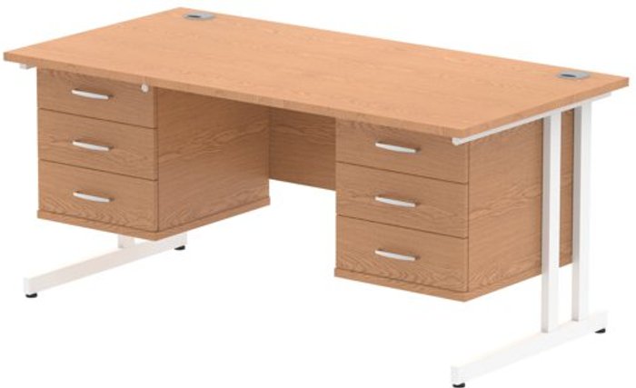 Office Monster | Impulse Impulse 1600 Rectangle White Cant Leg Desk OAK 2 x 3 Drawer Fixed Ped Impulse Impulse 1600 Rectangle White Cant Leg Desk OAK 2 x 3 Drawer Fixed Ped