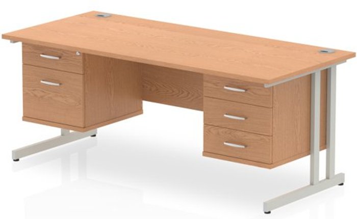 Office Monster | Impulse Impulse 1600 Rectangle Silver Cant Leg Desk OAK 1 x 2 Drawer 1 x 3 Drawer Fixed Ped Impulse Impulse 1600 Rectangle Silver Cant Leg Desk OAK 1 x 2 Drawer 1 x 3 Drawer Fixed Ped