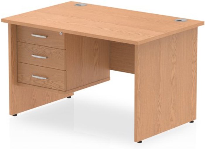 Office Monster | Impulse Impulse 1200 Rectangle Panel End Leg Desk OAK 1 x 3 Drawer Fixed Ped Impulse Impulse 1200 Rectangle Panel End Leg Desk OAK 1 x 3 Drawer Fixed Ped