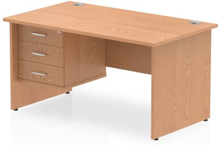 Office Monster | Impulse Impulse 1400 Rectangle Panel End Leg Desk OAK 1 x 3 Drawer Fixed Ped Impulse Impulse 1400 Rectangle Panel End Leg Desk OAK 1 x 3 Drawer Fixed Ped