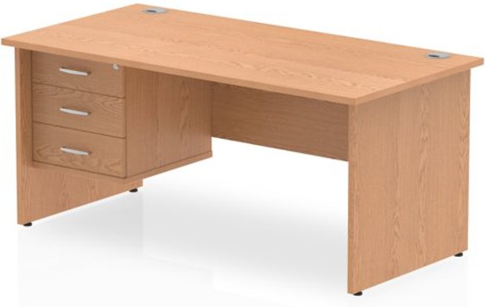 Office Monster | Impulse Impulse 1600 Rectangle Panel End Leg Desk OAK 1 x 3 Drawer Fixed Ped Impulse Impulse 1600 Rectangle Panel End Leg Desk OAK 1 x 3 Drawer Fixed Ped