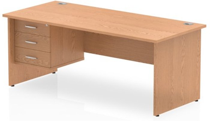 Office Monster | Impulse Impulse 1800 Rectangle Panel End Leg Desk OAK 1 x 3 Drawer Fixed Ped Impulse Impulse 1800 Rectangle Panel End Leg Desk OAK 1 x 3 Drawer Fixed Ped