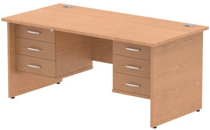 Office Monster | Impulse Impulse 1600 Rectangle Panel End Leg Desk OAK 2 x 3 Drawer Fixed Ped Impulse Impulse 1600 Rectangle Panel End Leg Desk OAK 2 x 3 Drawer Fixed Ped