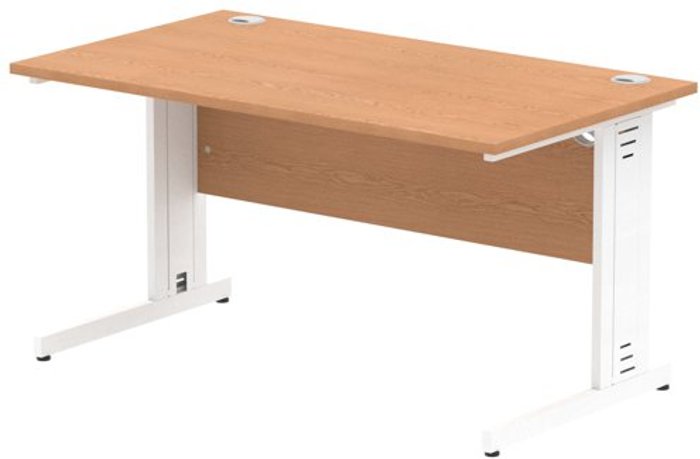 Office Monster | Impulse Impulse 1400/800 Rectangle White Cable Managed Leg Desk Oak Impulse Impulse 1400/800 Rectangle White Cable Managed Leg Desk Oak