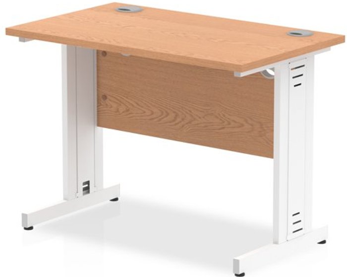 Office Monster | Impulse Impulse 1000/600 Rectangle White Cable Managed Leg Desk Oak Impulse Impulse 1000/600 Rectangle White Cable Managed Leg Desk Oak
