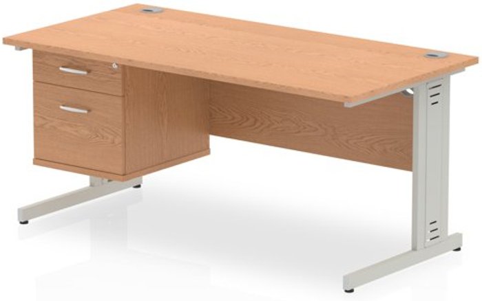 Office Monster | Impulse Impulse 1600 Rectangle Silver Cable Managed Leg Desk OAK 1 x 2 Drawer Fixed Ped Impulse Impulse 1600 Rectangle Silver Cable Managed Leg Desk OAK 1 x 2 Drawer Fixed Ped