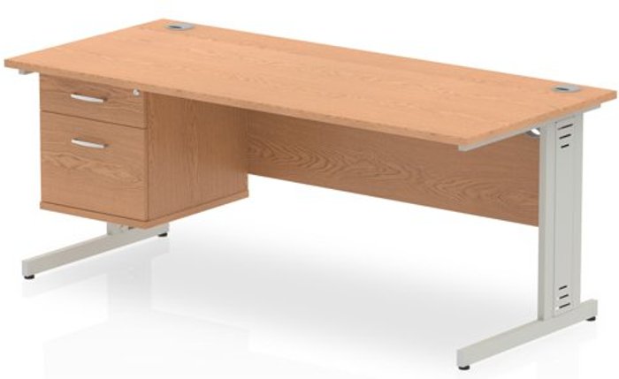 Office Monster | Impulse Impulse 1800 Rectangle Silver Cable Managed Leg Desk OAK 1 x 2 Drawer Fixed Ped Impulse Impulse 1800 Rectangle Silver Cable Managed Leg Desk OAK 1 x 2 Drawer Fixed Ped