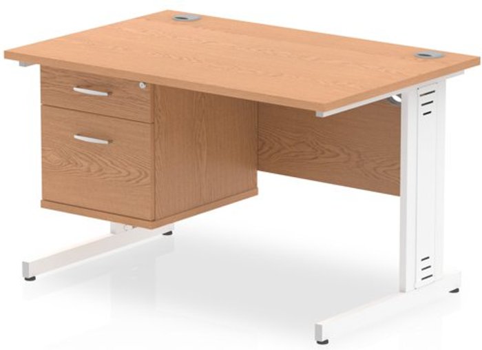 Office Monster | Impulse Impulse 1200 Rectangle White Cable Managed Leg Desk OAK 1 x 2 Drawer Fixed Ped Impulse Impulse 1200 Rectangle White Cable Managed Leg Desk OAK 1 x 2 Drawer Fixed Ped