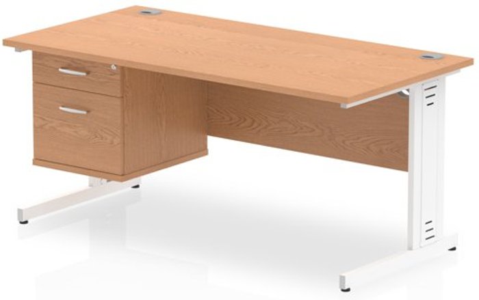 Office Monster | Impulse Impulse 1600 Rectangle White Cable Managed Leg Desk OAK 1 x 2 Drawer Fixed Ped Impulse Impulse 1600 Rectangle White Cable Managed Leg Desk OAK 1 x 2 Drawer Fixed Ped