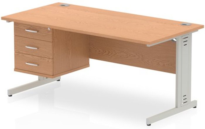 Office Monster | Impulse Impulse 1600 Rectangle Silver Cable Managed Leg Desk OAK 1 x 3 Drawer Fixed Ped Impulse Impulse 1600 Rectangle Silver Cable Managed Leg Desk OAK 1 x 3 Drawer Fixed Ped