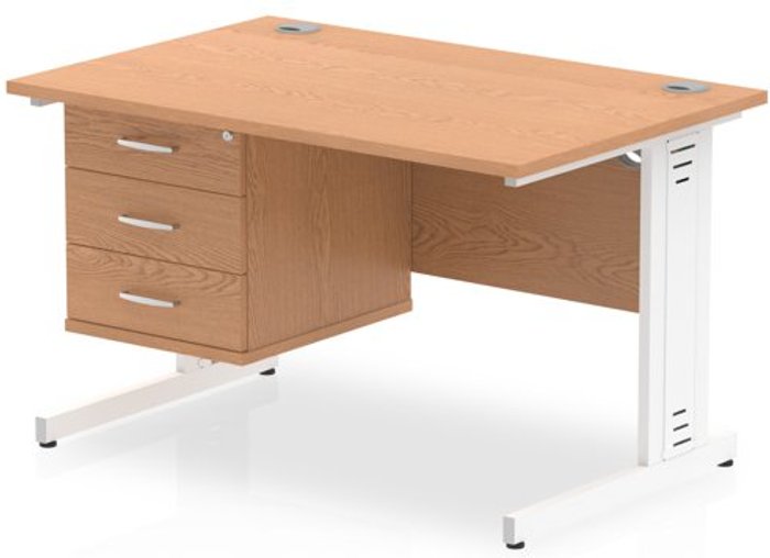 Office Monster | Impulse Impulse 1200 Rectangle White Cable Managed Leg Desk OAK 1 x 3 Drawer Fixed Ped Impulse Impulse 1200 Rectangle White Cable Managed Leg Desk OAK 1 x 3 Drawer Fixed Ped