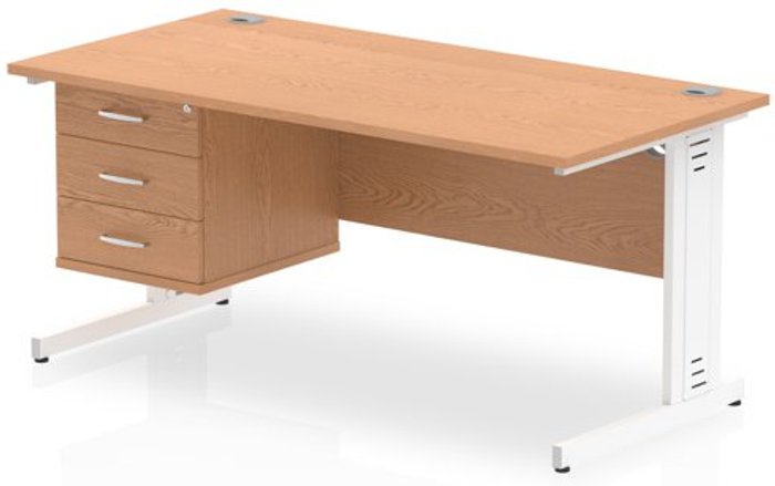 Office Monster | Impulse Impulse 1600 Rectangle White Cable Managed Leg Desk OAK 1 x 3 Drawer Fixed Ped Impulse Impulse 1600 Rectangle White Cable Managed Leg Desk OAK 1 x 3 Drawer Fixed Ped