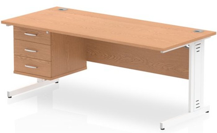 Office Monster | Impulse Impulse 1800 Rectangle White Cable Managed Leg Desk OAK 1 x 3 Drawer Fixed Ped Impulse Impulse 1800 Rectangle White Cable Managed Leg Desk OAK 1 x 3 Drawer Fixed Ped
