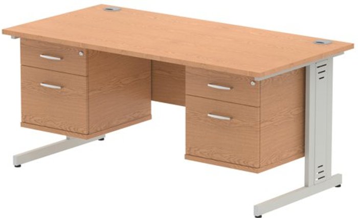 Office Monster | Impulse Impulse 1600 Rectangle Silver Cable Managed Leg Desk OAK 2 x 2 Drawer Fixed Ped Impulse Impulse 1600 Rectangle Silver Cable Managed Leg Desk OAK 2 x 2 Drawer Fixed Ped