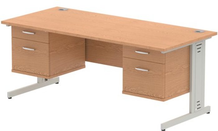 Office Monster | Impulse Impulse 1800 Rectangle Silver Cable Managed Leg Desk OAK 2 x 2 Drawer Fixed Ped Impulse Impulse 1800 Rectangle Silver Cable Managed Leg Desk OAK 2 x 2 Drawer Fixed Ped