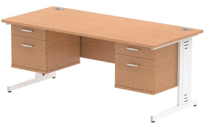 Office Monster | Impulse Impulse 1800 Rectangle White Cable Managed Leg Desk OAK 2 x 2 Drawer Fixed Ped Impulse Impulse 1800 Rectangle White Cable Managed Leg Desk OAK 2 x 2 Drawer Fixed Ped
