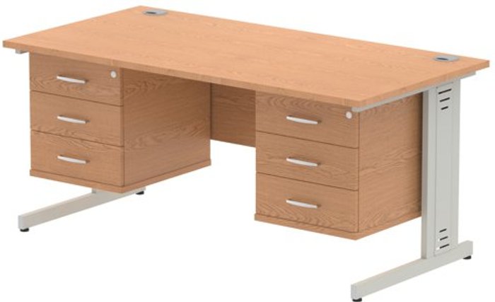 Office Monster | Impulse Impulse 1600 Rectangle Silver Cable Managed Leg Desk OAK 2 x 3 Drawer Fixed Ped Impulse Impulse 1600 Rectangle Silver Cable Managed Leg Desk OAK 2 x 3 Drawer Fixed Ped
