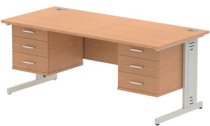 Office Monster | Impulse Impulse 1800 Rectangle Silver Cable Managed Leg Desk OAK 2 x 3 Drawer Fixed Ped Impulse Impulse 1800 Rectangle Silver Cable Managed Leg Desk OAK 2 x 3 Drawer Fixed Ped