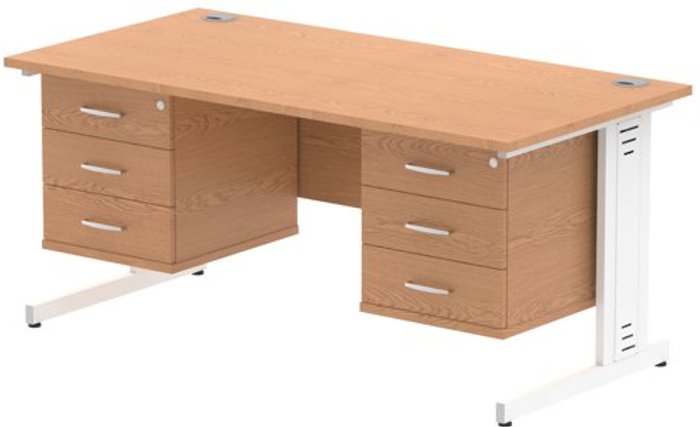 Office Monster | Impulse Impulse 1600 Rectangle White Cable Managed Leg Desk OAK 2 x 3 Drawer Fixed Ped Impulse Impulse 1600 Rectangle White Cable Managed Leg Desk OAK 2 x 3 Drawer Fixed Ped