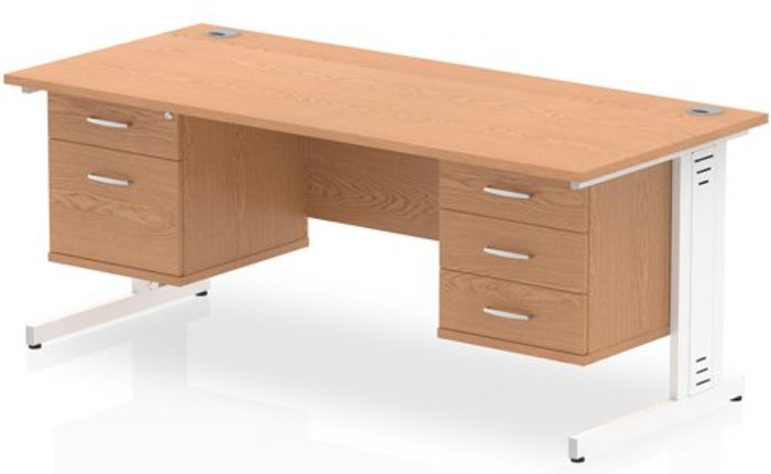Office Monster | Impulse Impulse 1800 Rectangle White Cable Managed Leg Desk OAK 1 x 2 Drawer 1 x 3 Drawer Fixed Ped Impulse Impulse 1800 Rectangle White Cable Managed Leg Desk OAK 1 x 2 Drawer 1 x 3 Drawer Fixed Ped