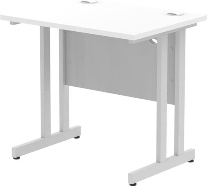 Office Monster | Impulse Impulse 800/600 Rectangle Silver Cantilever Leg Desk White Impulse Impulse 800/600 Rectangle Silver Cantilever Leg Desk White