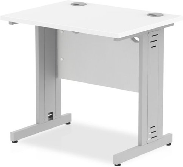 Office Monster | Impulse Impulse 800/600 Rectangle Silver Cable Managed Leg Desk White Impulse Impulse 800/600 Rectangle Silver Cable Managed Leg Desk White
