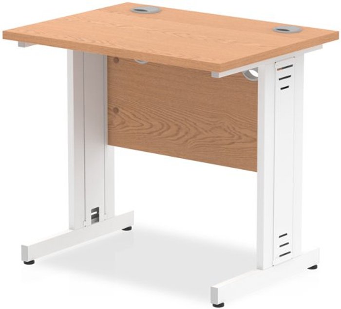 Office Monster | Impulse Impulse 800/600 Rectangle White Cable Managed Leg Desk Oak Impulse Impulse 800/600 Rectangle White Cable Managed Leg Desk Oak