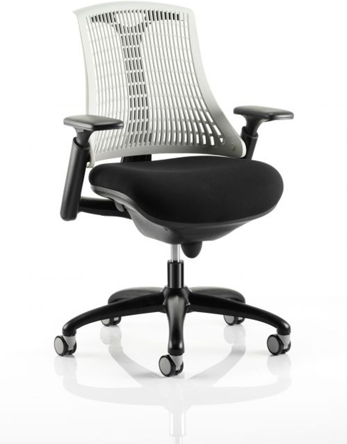 Office Monster | Flex Flex Task Operator Chair Black Frame With Black Fabric Seat Moonstone White Back With Arms Flex Flex Task Operator Chair Black Frame With Black Fabric Seat Moonstone White Back With Arms